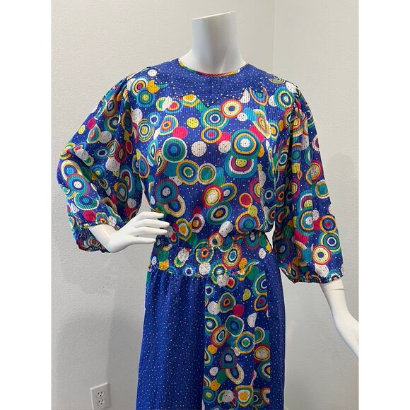 Vintage 80s Mayleek Polka Dot Design Secretary Handkerchief Dress Large - Picture 3 of 9